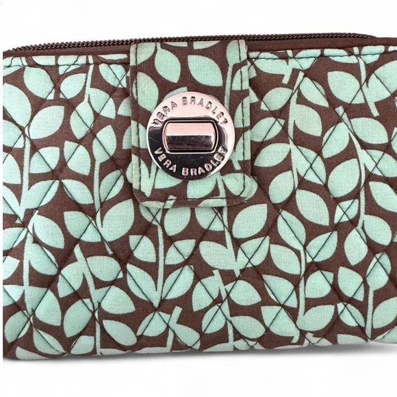Vera Bradley Teal and Brown Leaf Wallet - Picture 2 of 11